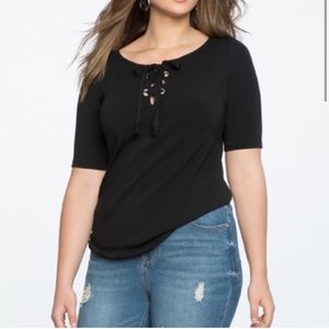 Eloquii Black Lace Up Short Sleeve T-Shirt